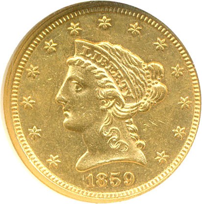 image for: 1859 $2 1/2 Type I  NGC AU55 