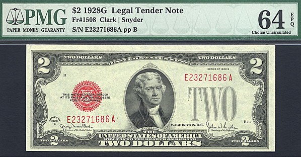 image for: Fr.1508 1928G $2  PMG Choice CU64 EPQ [E23271686A]