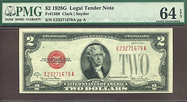 image for: Fr.1508 1928G $2  PMG Choice CU64 EPQ [E23271679A]