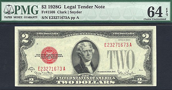 image for: Fr.1508 1928G $2  PMG Choice CU64 EPQ [E23271673A]