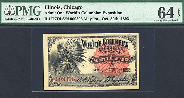 1893 Eglit #392 One Admission Ticket (Fr. 20190)