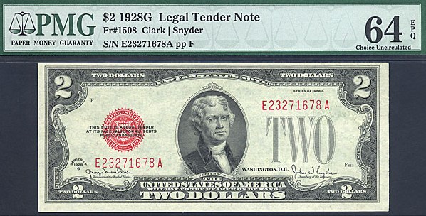 image for: Fr.1508 1928G $2  PMG Choice CU64 EPQ [E23271678A]