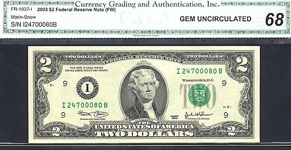 image for: Fr.1937I 2003 $2 CGA Gem CU68  [I24700080B]