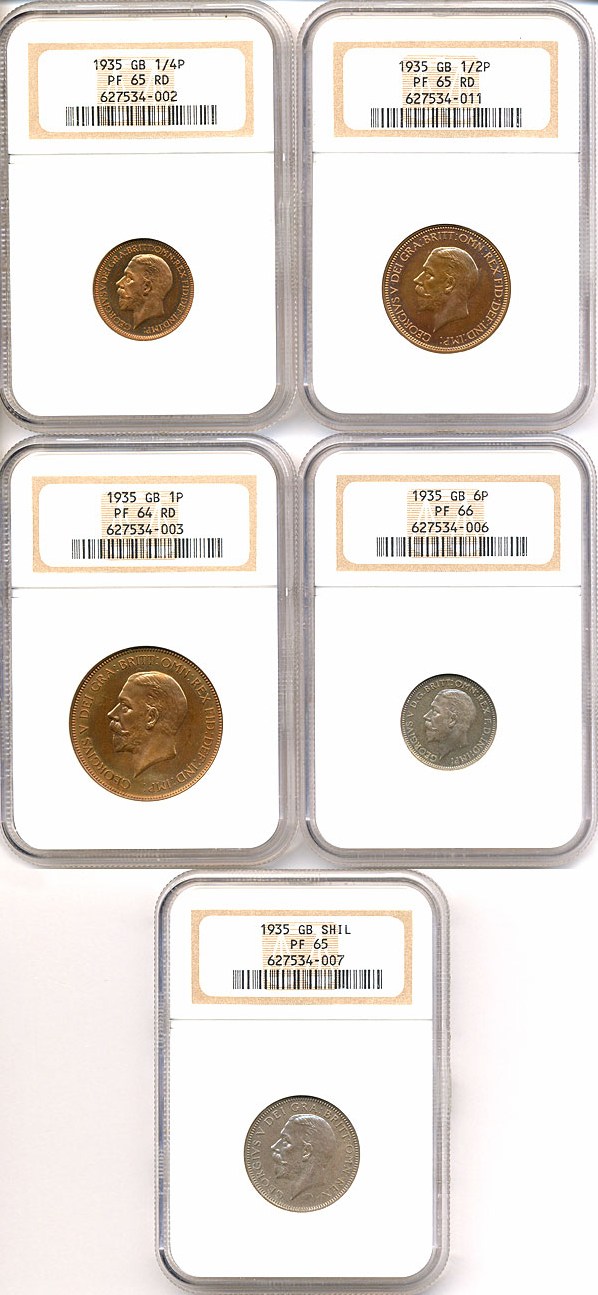 image for: Great Britain: 1935 Proof Set (5 Pcs) NGC Proof 65 RD, 65 RD, 64 RD, 66, 65