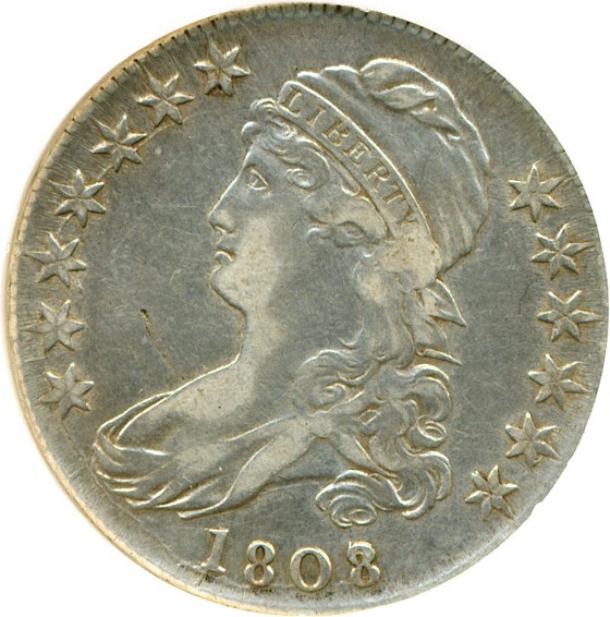 image for: 1808/7 50c DGS VF30  (Cleaned, Lightly Scratched)