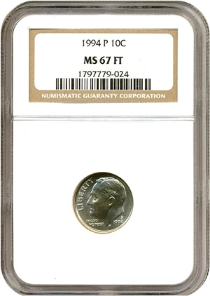 image for: 1994-P 10c NGC MS67 FT