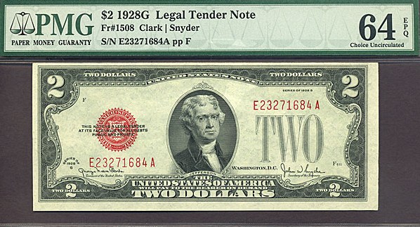 image for: Fr.1508 1928G $2  PMG Choice CU64 EPQ [E23271684A]