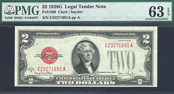 image for: Fr.1508 1928G $2  PMG Choice CU63 EPQ [E23271691A]