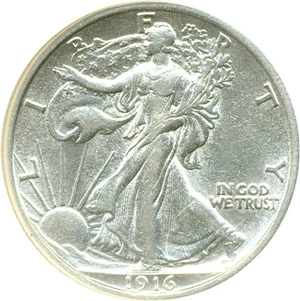 image for: 1916 50c DGS AU50 (Cleaned, Scratched)