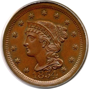image for: 1854 1c PCGS MS65 BN