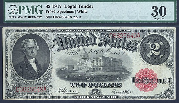 image for: Fr.60 1917 $2 Bracelet Reverse PMG VF30  [D6825649A] - Tear