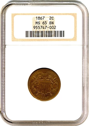 image for: 1867 2c NGC MS65 BN