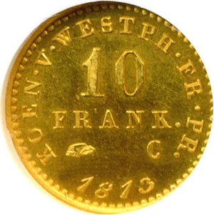 image for: Westphalia: 1813-C 10 Fr NGC Proof 65