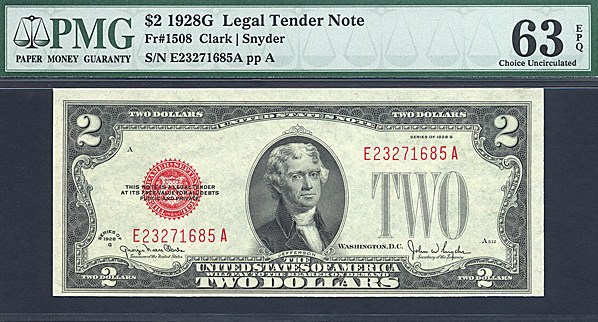 image for: Fr.1508 1928G $2  PMG Choice CU63 EPQ  [E23271685A]