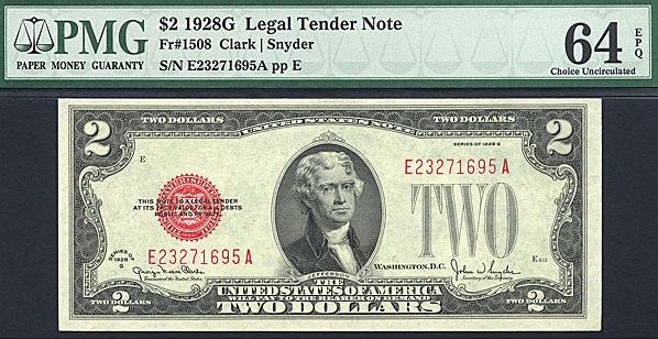 image for: Fr.1508 1928G $2  PMG Choice CU64 EPQ [E23271695A]