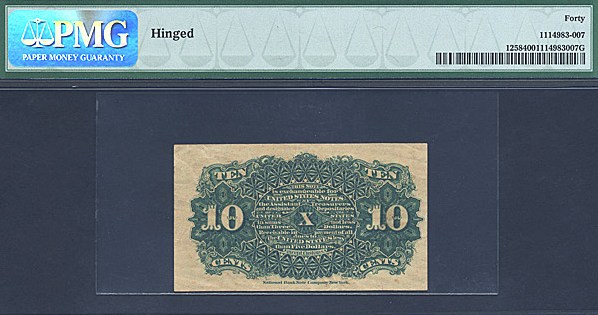 image for: Fractional Currency: Fr.1258  10-Cent Bust of Liberty. PMG XF40 -Hinged [0]