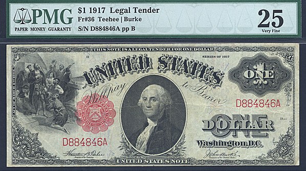 image for: Fr.36 1917 $1 Sawhorse PMG VF25  [D884846A]