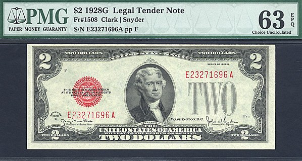 image for: Fr.1508 1928G $2  PMG Choice CU63 EPQ [E232716696A]