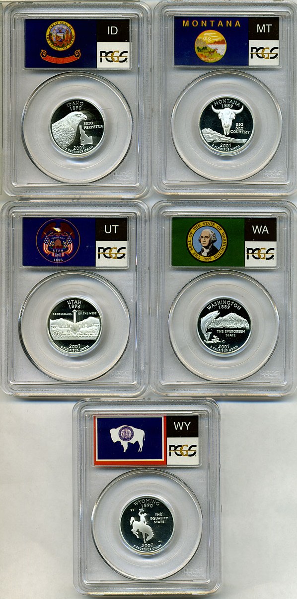 image for: 2007-S 25c State Quarters Proof Set - Silver (5 coins) PCGS Proof 69 DCameo