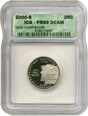 image for: 2000-S 25c New Hampshire ICG Proof 69 DCameo