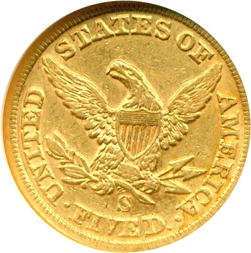 image for: 1855-S $5  NGC XF40 