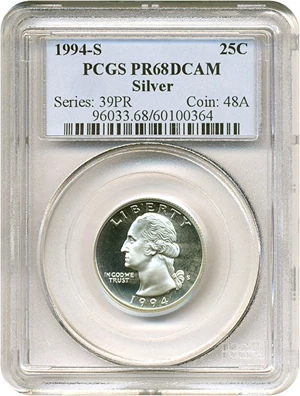 image for: 1994-S 25c Silver PCGS Proof 68 DCameo