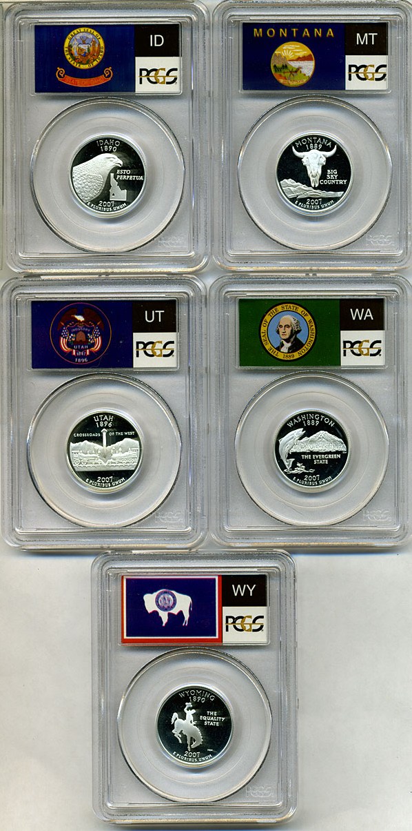 image for: 2007-S 25c State Quarters Proof Set - Silver (5 coins) PCGS Proof 69 DCameo