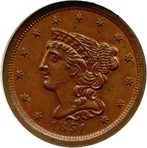 image for: 1851 1/2c NGC MS62 BN (C-1)