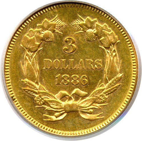 image for: 1886 $3  PCGS MS62 