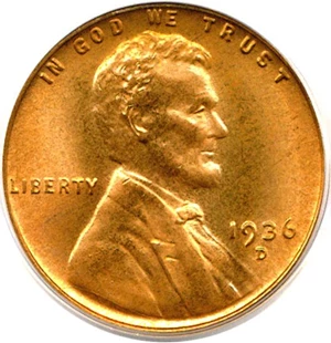 image for: 1936-D 1c PCGS MS67 RD