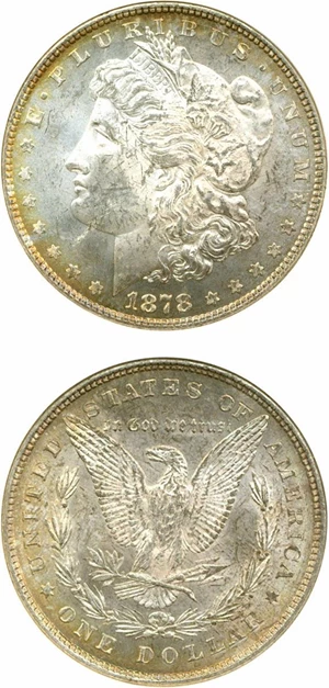 image for: Hot 50 VAM: 1878 8TF $1 VAM 8 Stick Feather ANACS MS62