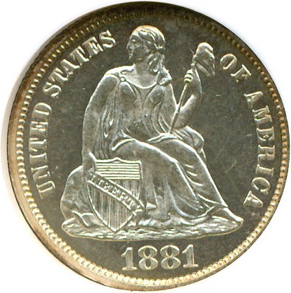 image for: 1881 10c  NGC Proof 64 Cameo