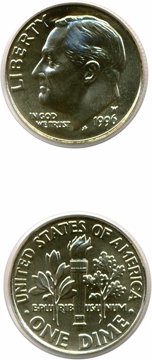 image for: 1996-W 10c PCGS MS68