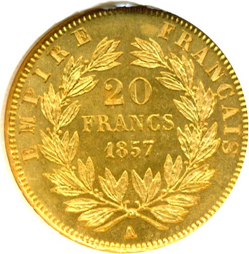 image for: France: 1857-A 20 Fr  NGC MS64  (KM-781.1)