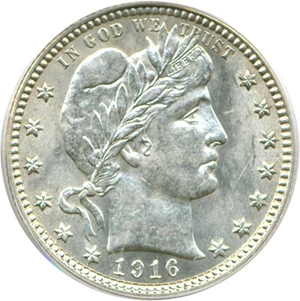 image for: 1916-D 25c Barber PCGS MS62