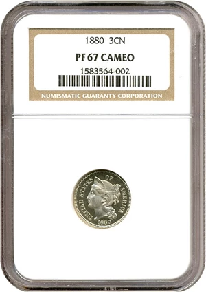 image for: 1880 3cN NGC Proof 67 Cameo
