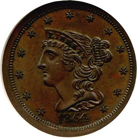 image for: 1854 1/2c  NGC MS63 BN