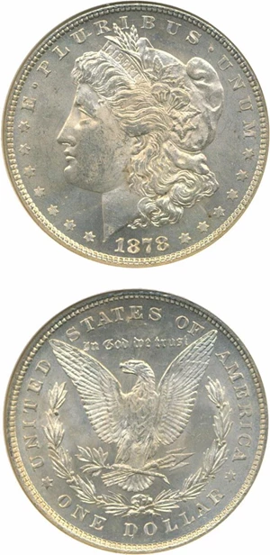 image for: Hot 50 VAM: 1878 8TF $1 VAM 8 Stick Feather NGC MS62