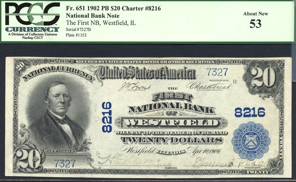 image for: Fr.651 1902 $20 Third Charter Period, 3rd Issue, Plain Back PCGS AU53 #8216 Illinois [7327]