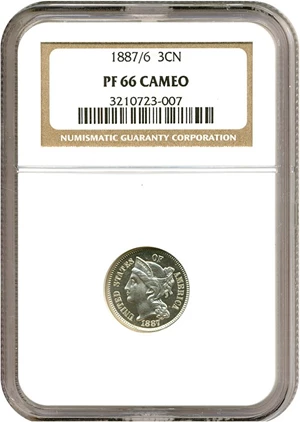 image for: 1887/6 3cN NGC Proof 66 Cameo
