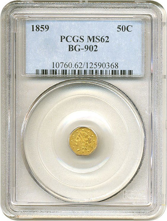 image for: Cal Gold: 1859 50c BG-902 PCGS MS62