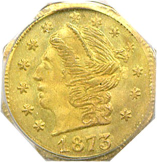 image for: Cal Gold: 1873 25c PCGS MS66 (BG-728)