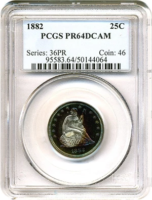 image for: 1882 25c PCGS Proof 64 DCameo *Color*