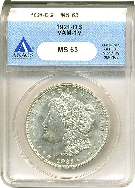 image for: 1921-D $1 VAM 1V ANACS MS63 