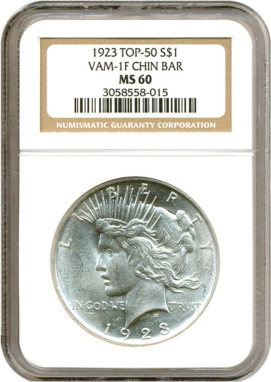 image for: Top 50 VAM: 1923 $1 VAM 1F  Chin Bar NGC MS60 