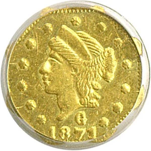 image for: Cal Gold: 1871 25c BG-767 PCGS AU58