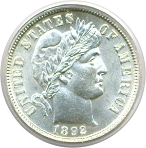 image for: 1892 10c PCGS MS64