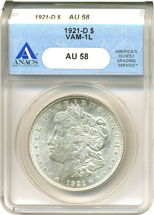 image for: 1921-D $1 VAM 1L ANACS AU58