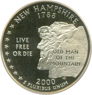 image for: 2000-S 25c New Hampshire ICG Proof 69 DCameo