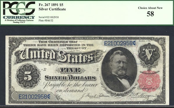 image for: Fr.267 1891 $5  PCGS AU58  [E21002958]
